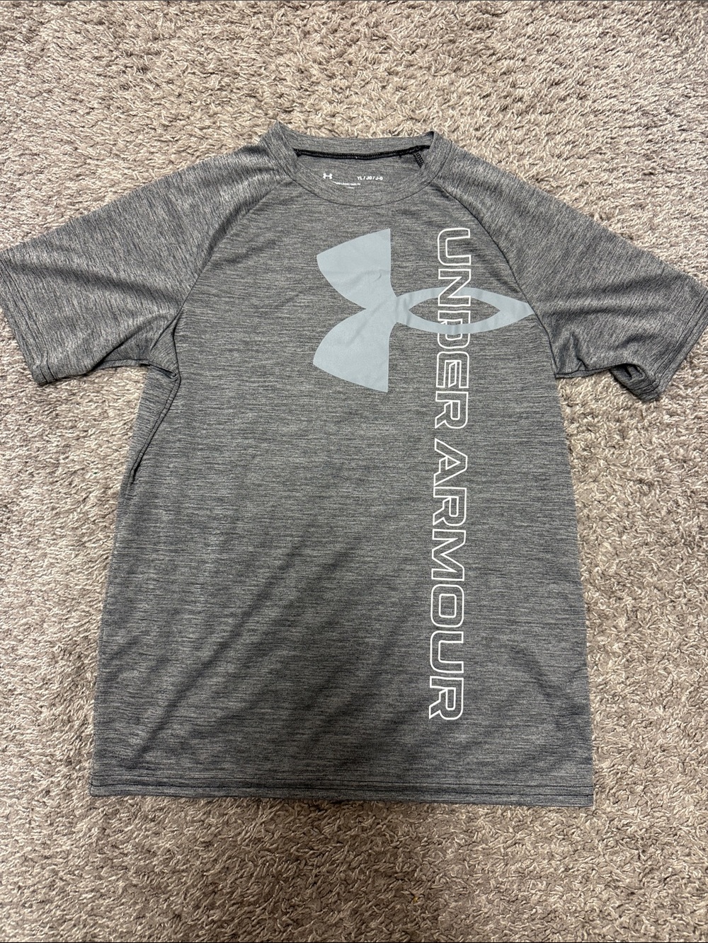EUC Youth Under Armour Dri-Fit SS Tee, Grey/White, Size YLG